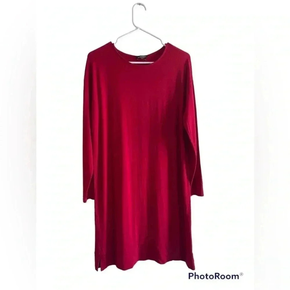Eileen Fisher Dress Sheath Long Sleeve Jersey Stretch Casual